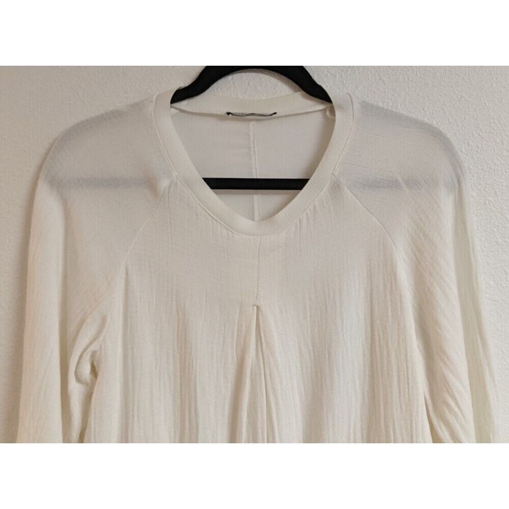 Women's ZARA W/B Collection Cotton Gauze Chiffon Back LS Tie Waist Top M - Picture 2 of 8